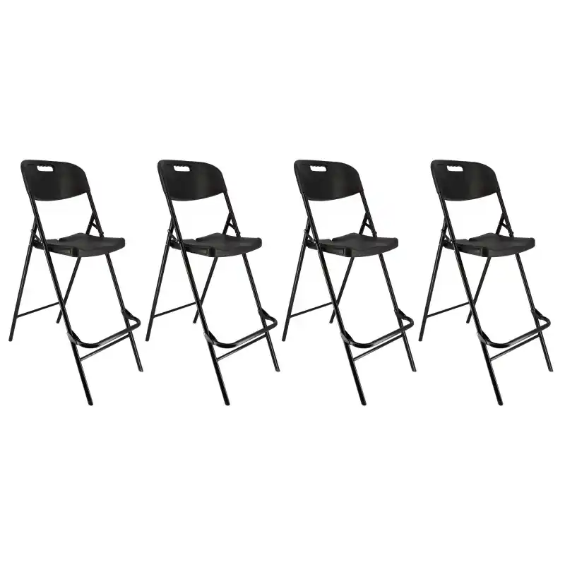 Vente Flash Lot de quatre chaises de bar pliantes noires - Ht 120cm - Chaises hautes pliantes - Cadre en acier - avec dossier et repose pied