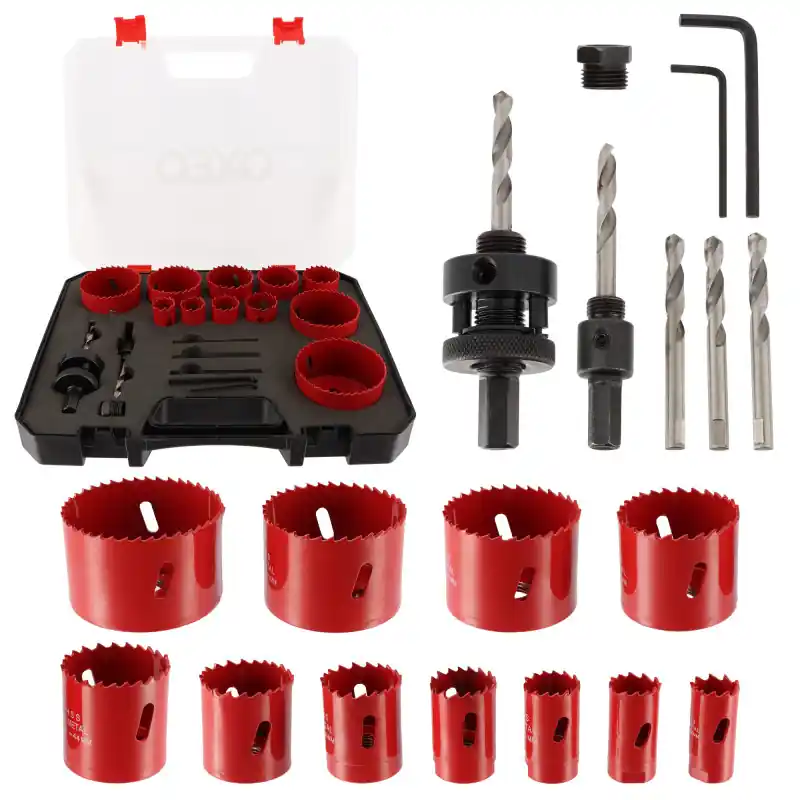 Seulement Aujourd'hui Coffret scie cloches Bi-métal HSS - 17 pièces - Diamètre 20 à 68 mm - Profondeur Coupe 40mm - Perçage métal - bois - PVC