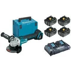 Meuleuse d‘angle Makita DGA504PT4J 125 mm 18 V + 4 batteries BL1850B 18 V 5.0 Ah + chargeur + MAKPAC 4 Solde