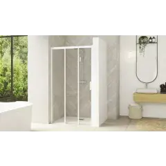Paroi de douche SMART DESIGN 3V avec 3 volets 2 coulissants 120 cm profilé blanc verre transparent droite KINEDO PA90266BTNED Prix Cassé