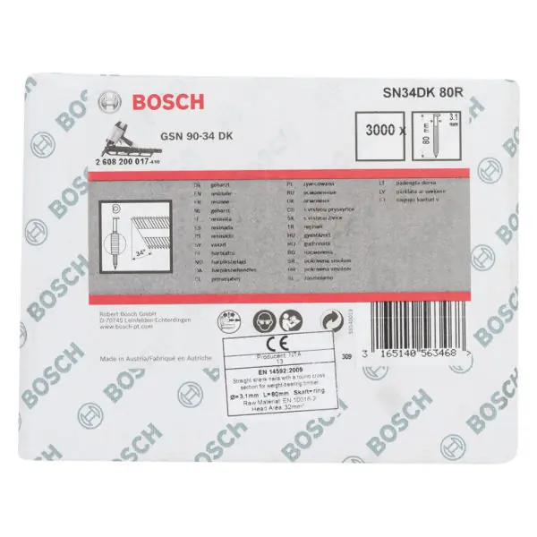 Populaire Clou en bande à tête en D SN34DK 80R, 3,1 mm, 80 mm, nu, strié, paquet de 3000