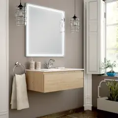 Meuble de salle de bain simple vasque 1 tiroir PENA et miroir Led VELDI bambou (chêne clair) 80 cm COSYNEO GIBPENA80VELDIBAM Achetez Aujourd'hui