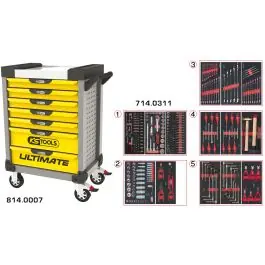 Servante ULTIMATE grise et jaune 7 tiroirs équipée de 311 outils Vente Directe