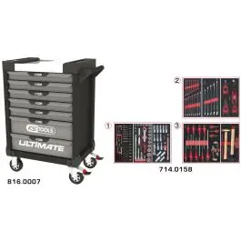 Prix Cassé Servante ULTIMATE grise et noire 7 tiroirs équipée de 158 outils