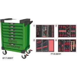 Super Prix Servante ULTIMATE verte 7 tiroirs équipée de 241 outils