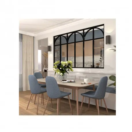 Soldes Verrière d‘intérieur en aluminium – 6 vitrages avec traverses et arches – Noir – 207 x 123 cm