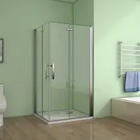 Porte de douche 100x90x185cm 2 portes de douche pivotante et pliante verre anticalcaire Promotion