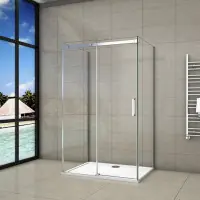 Porte de douche 110 x 80 x 80 x 195 cm forme en U porte de douche coulissante et 2 parois en 8mm verre anticalcaire Top Vente