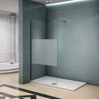 Paroi de douche 1400x2000x8mm bande centrale dépoli walk in paroi de fixation avec barre de fixation extensible Expédié Aujourd'hui